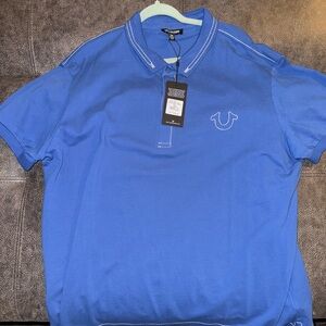 True Religion Blue Polo Shirt with White Trim